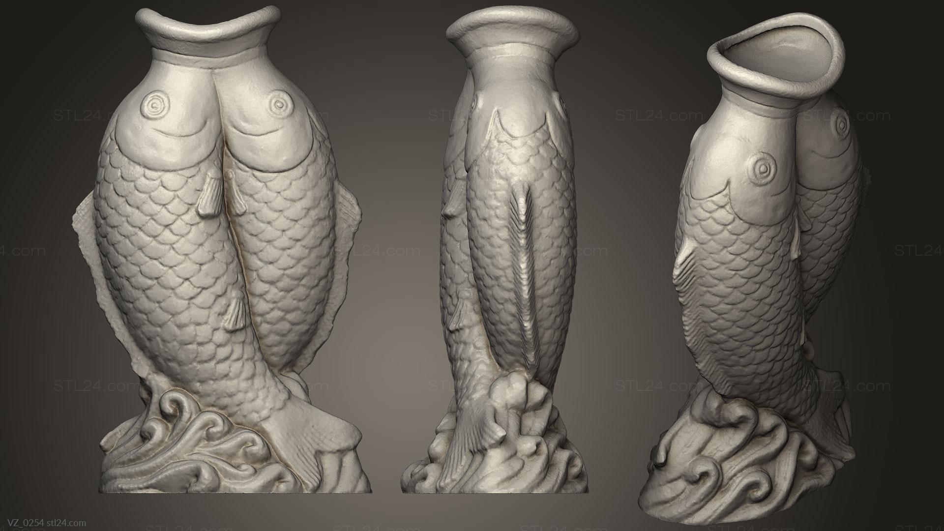 Вазы (Сканирование скульптуры рыбы, VZ_0254) 3D модель для ЧПУ станка